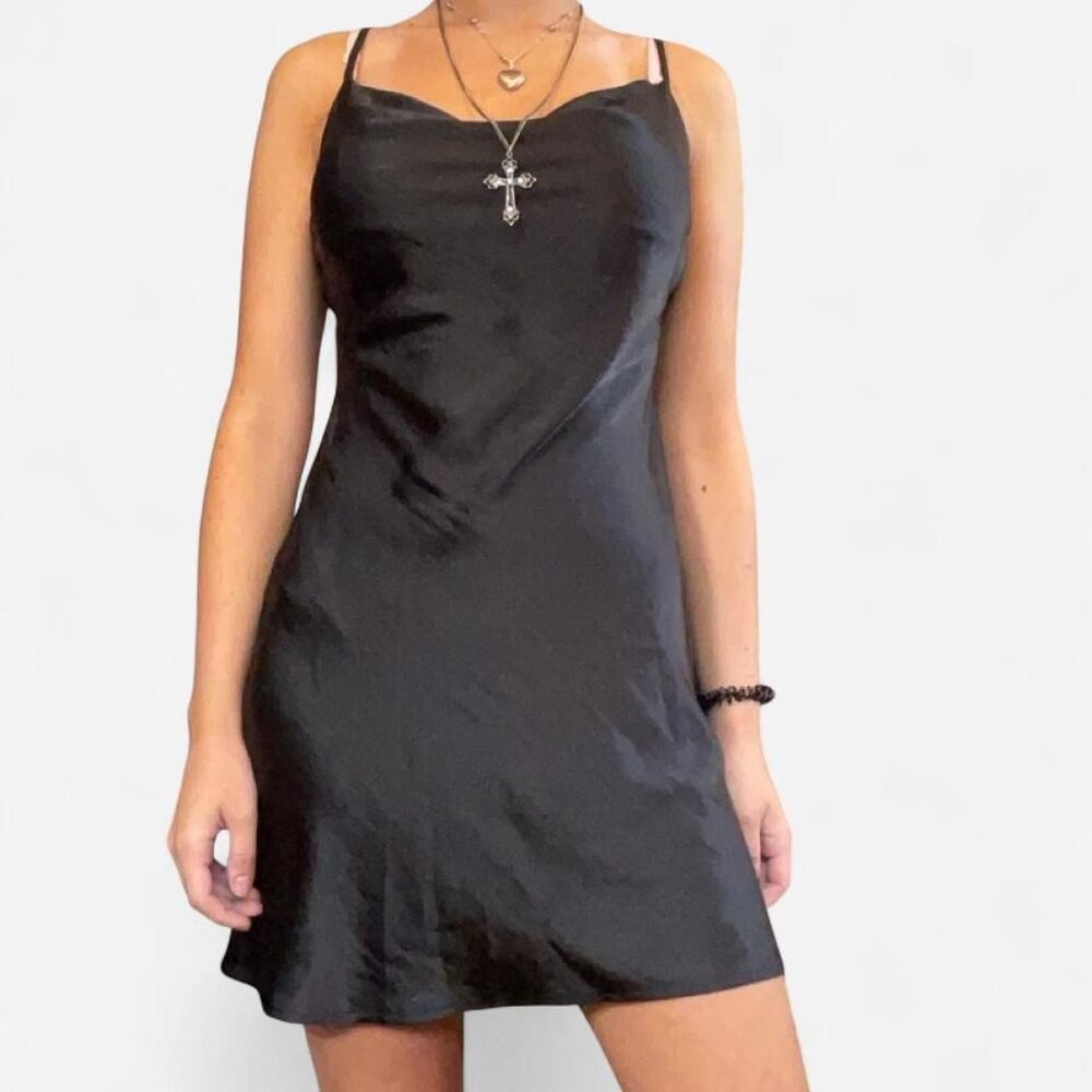 Audrey 3+1 Black Satin Slip Mini Dress
